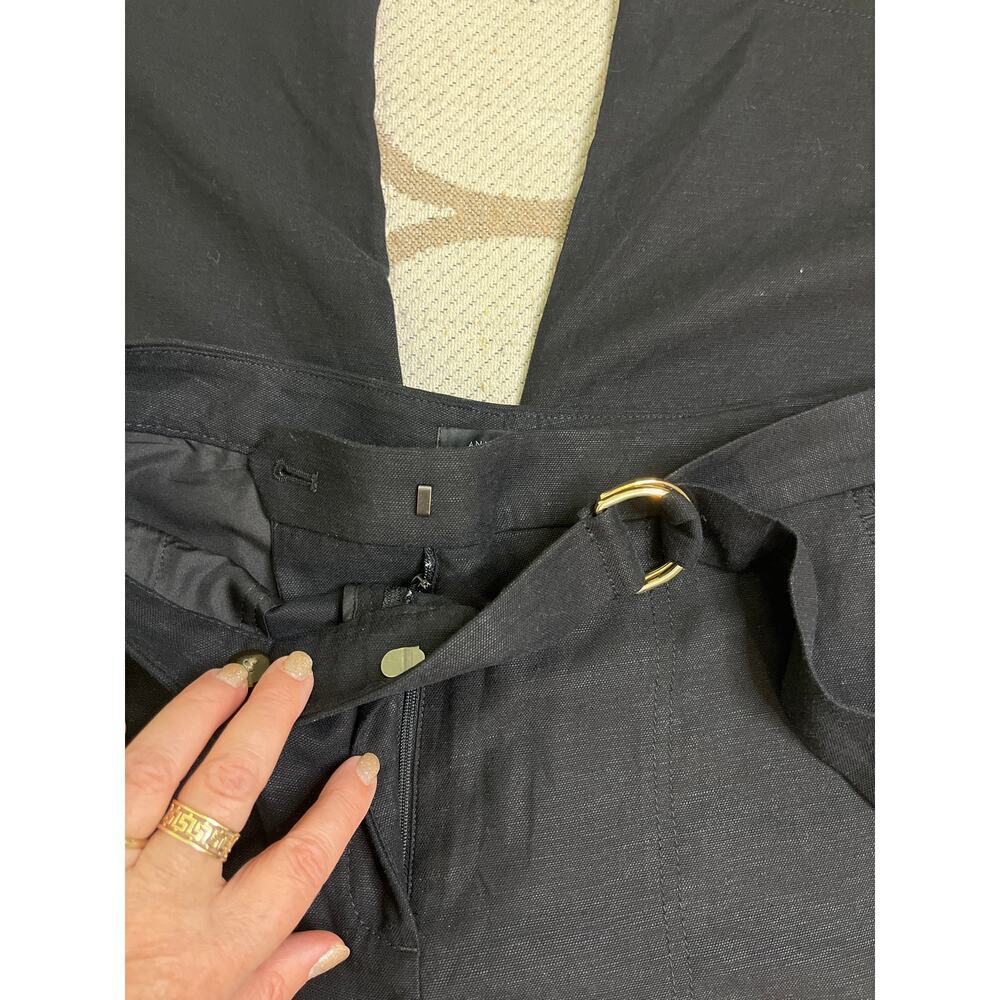 Ann Taylor The Petite Belted Ankle Linen Blend Black Pants, Size 4P - Picture 14 of 15